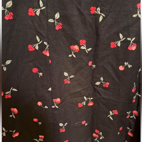 GAP Black Cherry Print linen blend cap sleeve Mini Dress Medium NWT - Picture 4 of 5